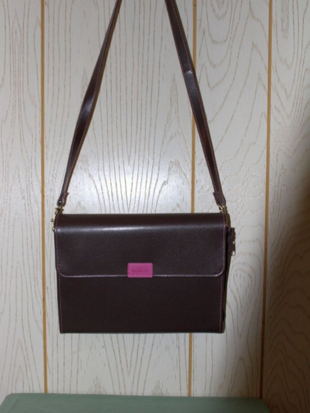 Women's Dark Brown & Pink Shoulder Purse "Believe" - Like New
